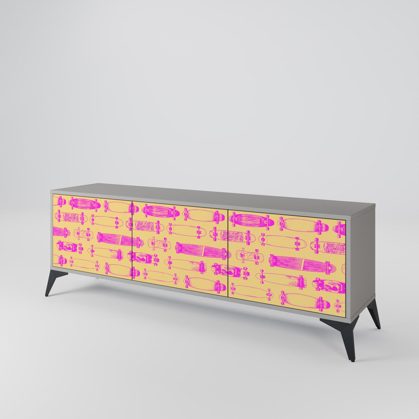 SKATEBOARD ARTISTRY 3-Door TV Stand in Grey Finish