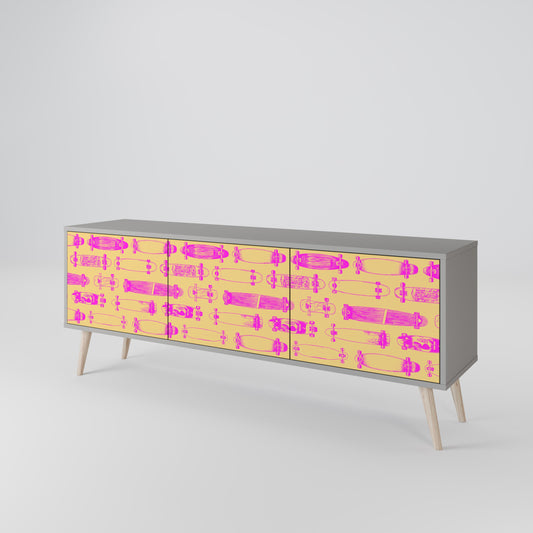 SKATEBOARD ARTISTRY 3-Door TV Stand in Grey Finish