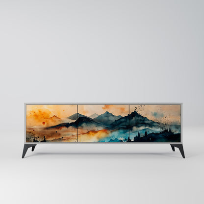 OMINOUS MOUNTAINS 3-Door TV Stand in Grey Finish