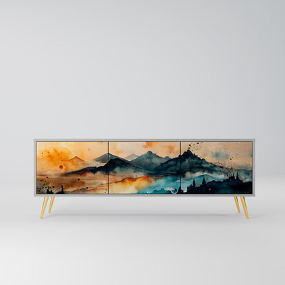 OMINOUS MOUNTAINS 3-Door TV Stand in Grey Finish
