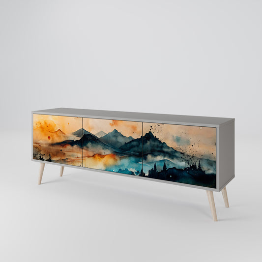OMINOUS MOUNTAINS 3-Door TV Stand in Grey Finish