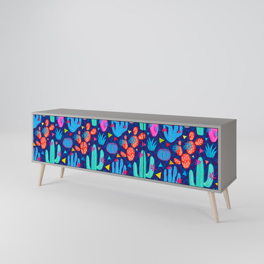 CACTUS VIBES 3-Door TV Stand in Grey Finish