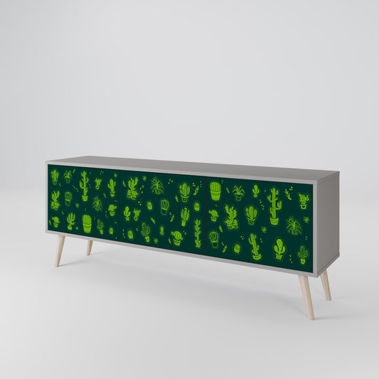 DESERT GREEN 3-Door TV Stand in Grey Finish