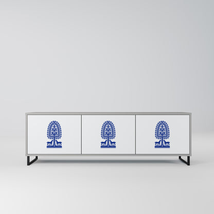 POLISH FOLK ART 3-Door TV Stand in Grey Finish