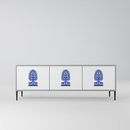 POLISH FOLK ART 3-Door TV Stand in Grey Finish