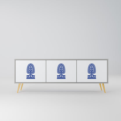 POLISH FOLK ART 3-Door TV Stand in Grey Finish