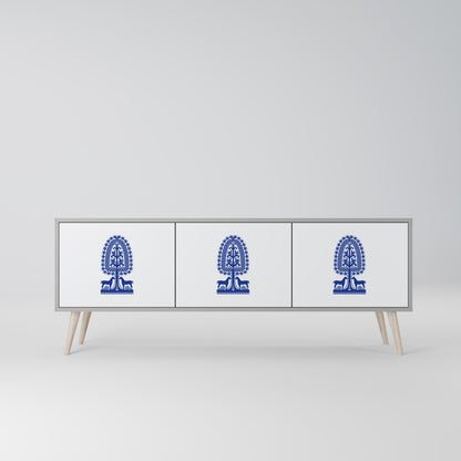 POLISH FOLK ART 3-Door TV Stand in Grey Finish