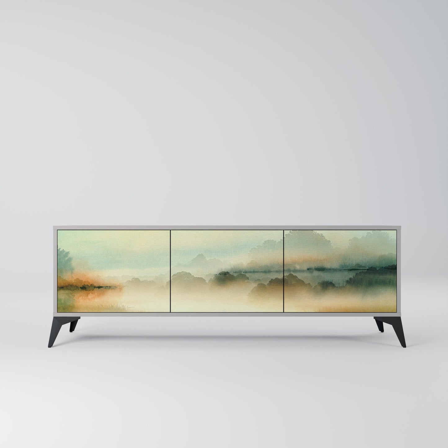 MORNING BY THE LAKE 3-Door TV Stand in Grey Finish