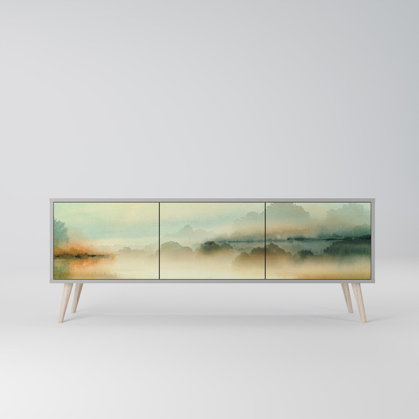 MORNING BY THE LAKE 3-Door TV Stand in Grey Finish