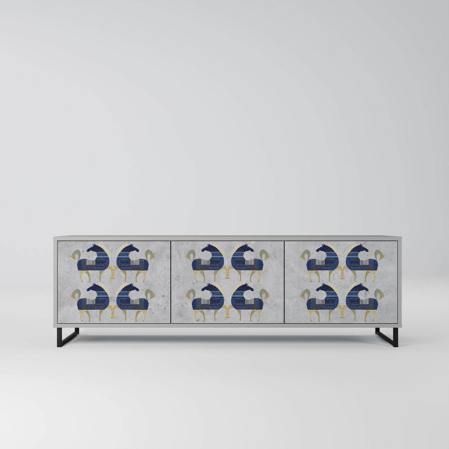MAJESTIC STEED 3-Door TV Stand in Grey Finish