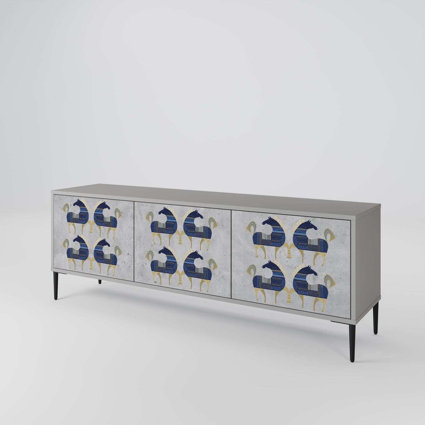 MAJESTIC STEED 3-Door TV Stand in Grey Finish
