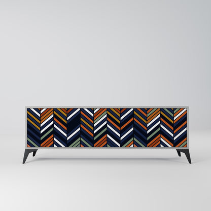 VIBRANT PATCHWORK 3-Door TV Stand in Grey Finish