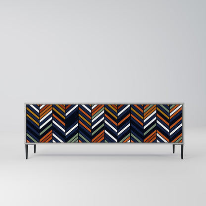 VIBRANT PATCHWORK 3-Door TV Stand in Grey Finish