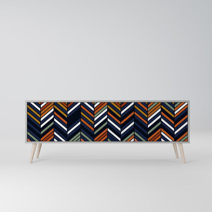 VIBRANT PATCHWORK 3-Door TV Stand in Grey Finish
