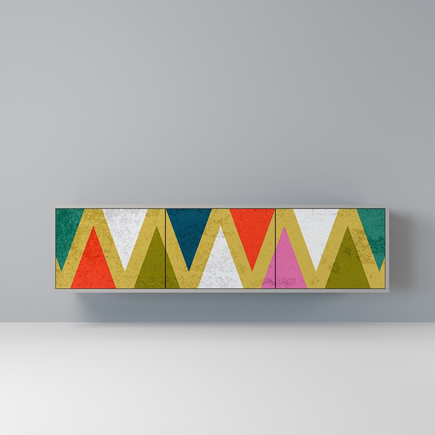 COLORFUL TRIANGLES 3-Door TV Stand in Grey Finish