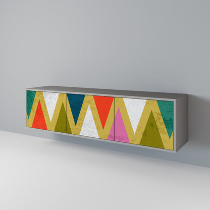COLORFUL TRIANGLES 3-Door TV Stand in Grey Finish