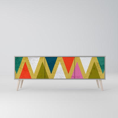 COLORFUL TRIANGLES 3-Door TV Stand in Grey Finish