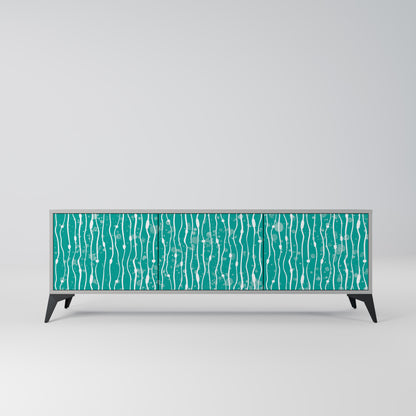 TURQUOISE RAIN 3-Door TV Stand in Grey Finish