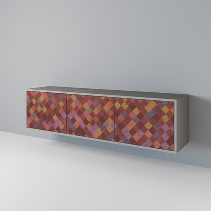 PAINTED SQUARES 3-Door TV Stand in Grey Finish