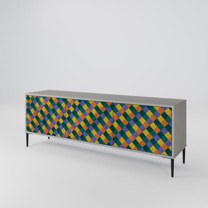 PAINTED SQUARES MIX 3-Door TV Stand in Grey Finish