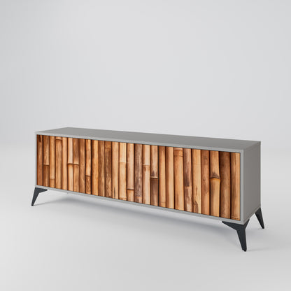 NATURAL WOOD 3-Door TV Stand in Grey Finish
