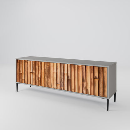 NATURAL WOOD 3-Door TV Stand in Grey Finish