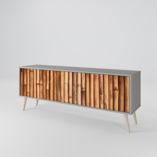 NATURAL WOOD 3-Door TV Stand in Grey Finish