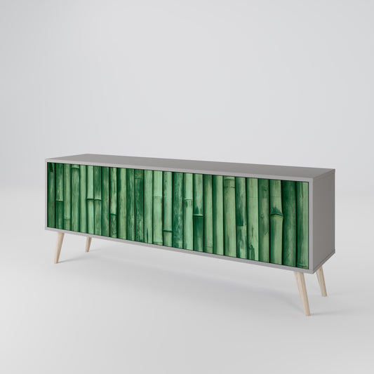 NATURAL GREEN 3-Door TV Stand in Grey Finish