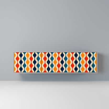 COLORFUL NOSTALGIA 3-Door TV Stand in Grey Finish
