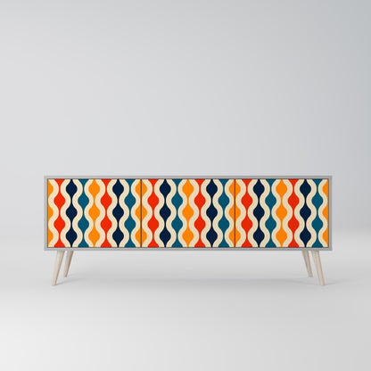 COLORFUL NOSTALGIA 3-Door TV Stand in Grey Finish