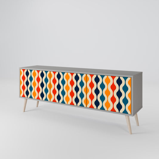COLORFUL NOSTALGIA 3-Door TV Stand in Grey Finish