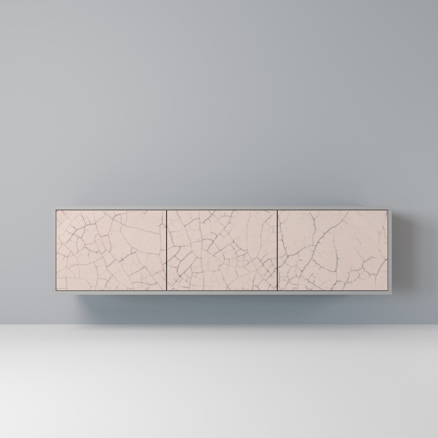 Mobile TV a 3 ante con texture in ceramica, finitura grigia