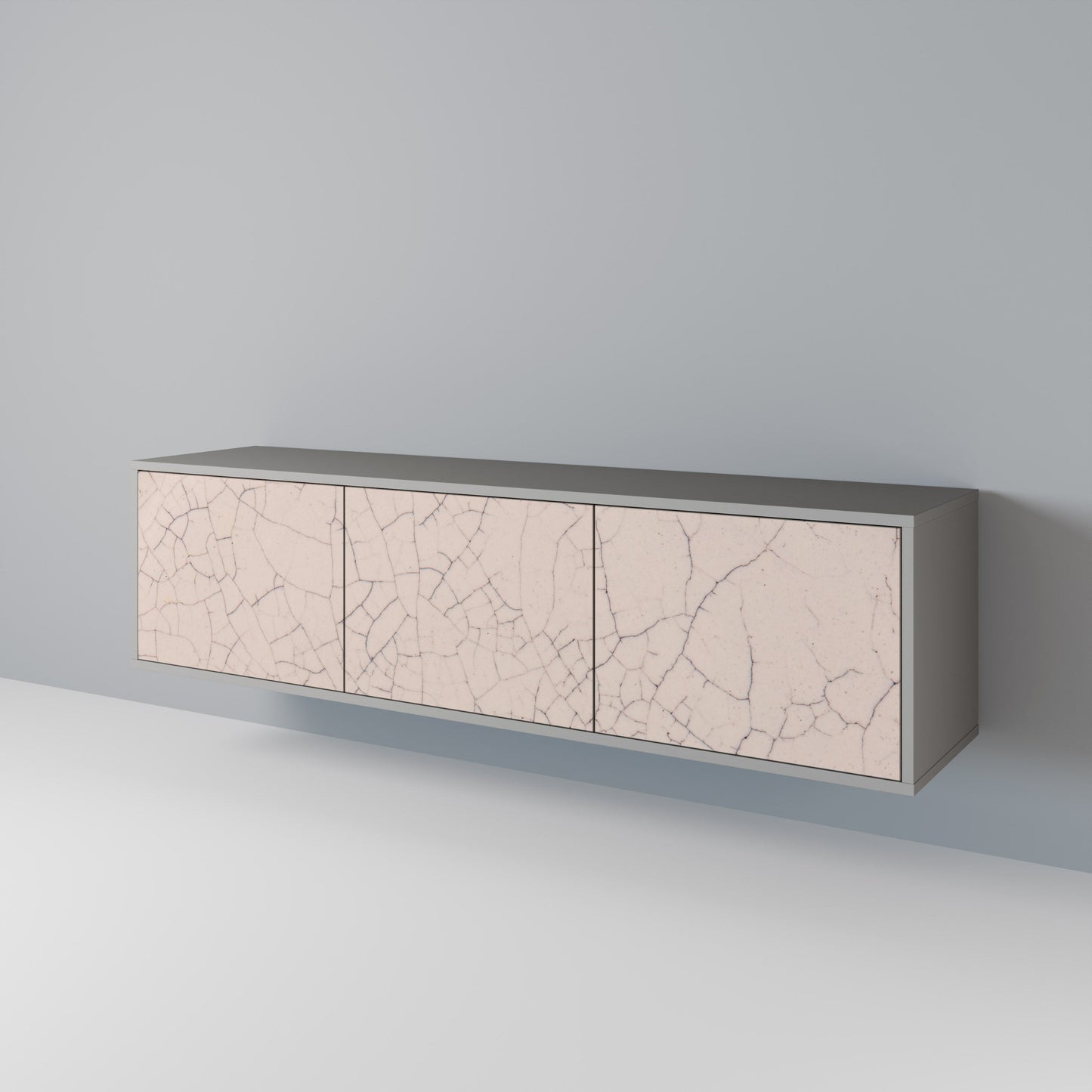 Mobile TV a 3 ante con texture in ceramica, finitura grigia