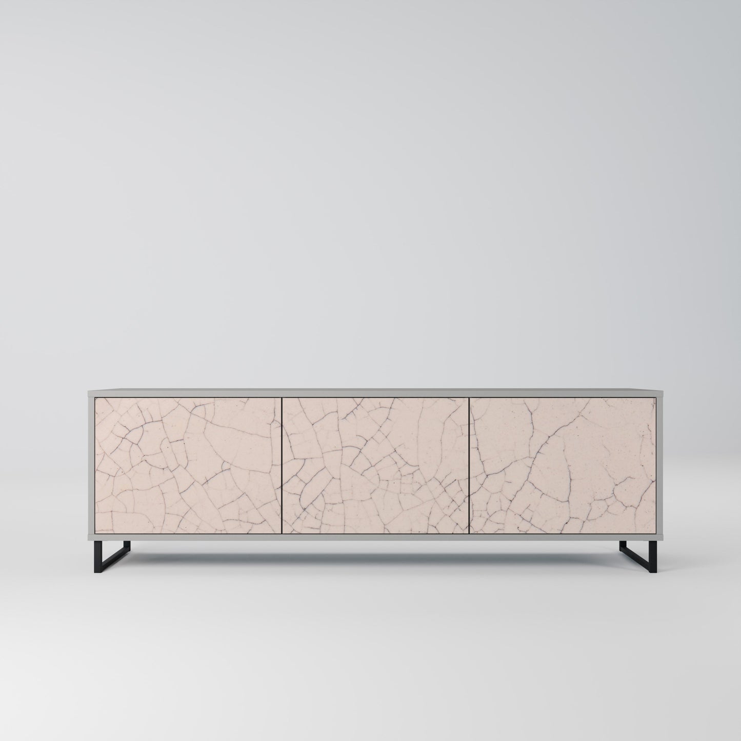 Mobile TV a 3 ante con texture in ceramica, finitura grigia