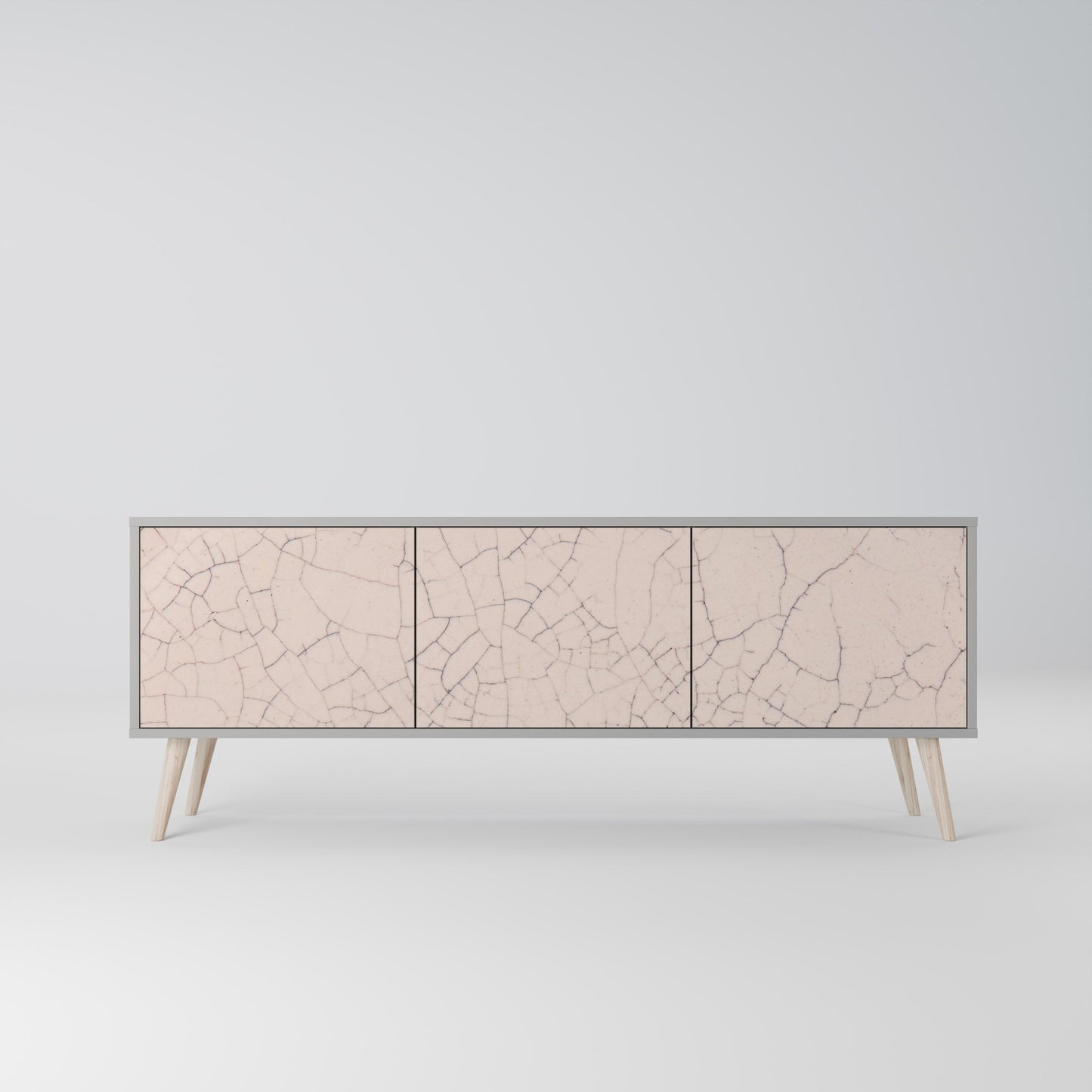Mobile TV a 3 ante con texture in ceramica, finitura grigia