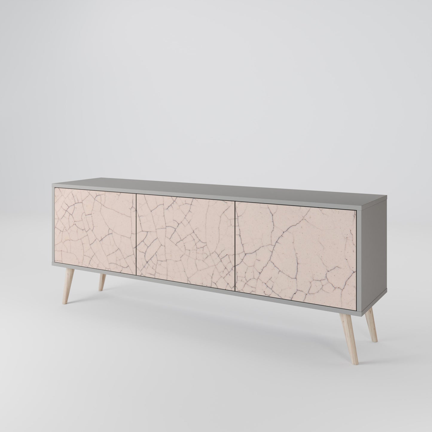 Mobile TV a 3 ante con texture in ceramica, finitura grigia