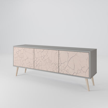 Mobile TV a 3 ante con texture in ceramica, finitura grigia