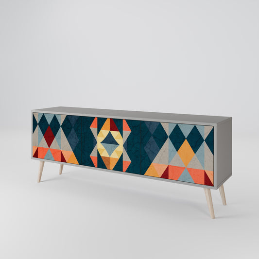 CRACKED ILLUSION 3-Door TV Stand in Grey Finish