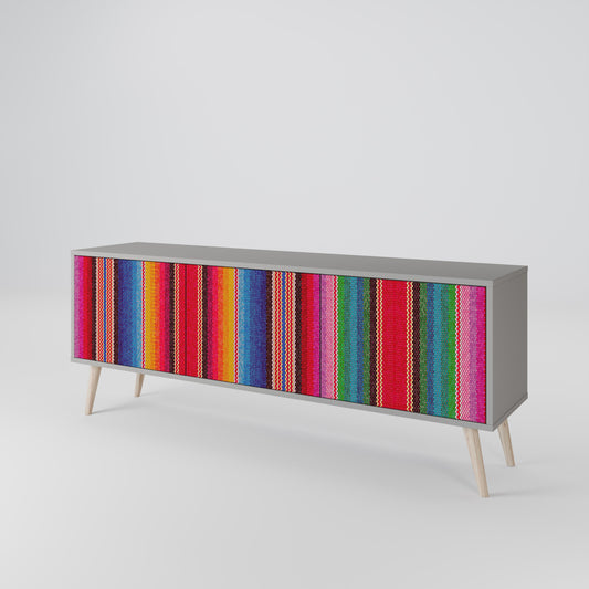 ETHNIC MEXICAN 3-Door TV Stand in Grey Finish