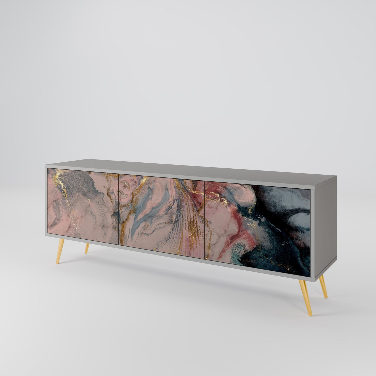 GILDED SWIRLS 3-Door TV Stand in Grey Finish