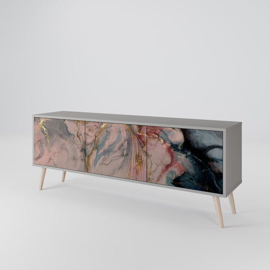 GILDED SWIRLS 3-Door TV Stand in Grey Finish