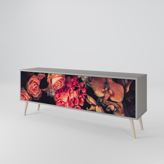 NEVERENDING BLOOM 3-Door TV Stand in Grey Finish