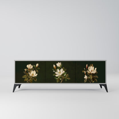 FLORAL NOIR 3-Door TV Stand in Grey Finish
