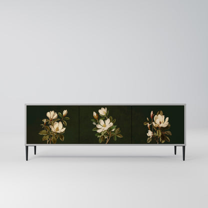 FLORAL NOIR 3-Door TV Stand in Grey Finish