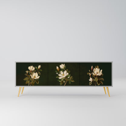 FLORAL NOIR 3-Door TV Stand in Grey Finish