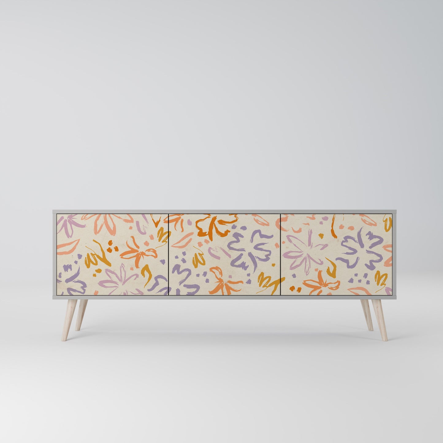 SPRING WHIMSY 3-Door TV Stand in Grey Finish