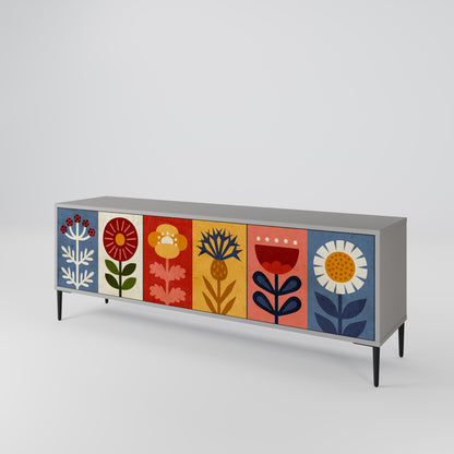 SCANDIC FLOWERET 3-Door TV Stand in Grey Finish