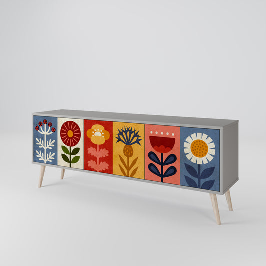 SCANDIC FLOWERET 3-Door TV Stand in Grey Finish