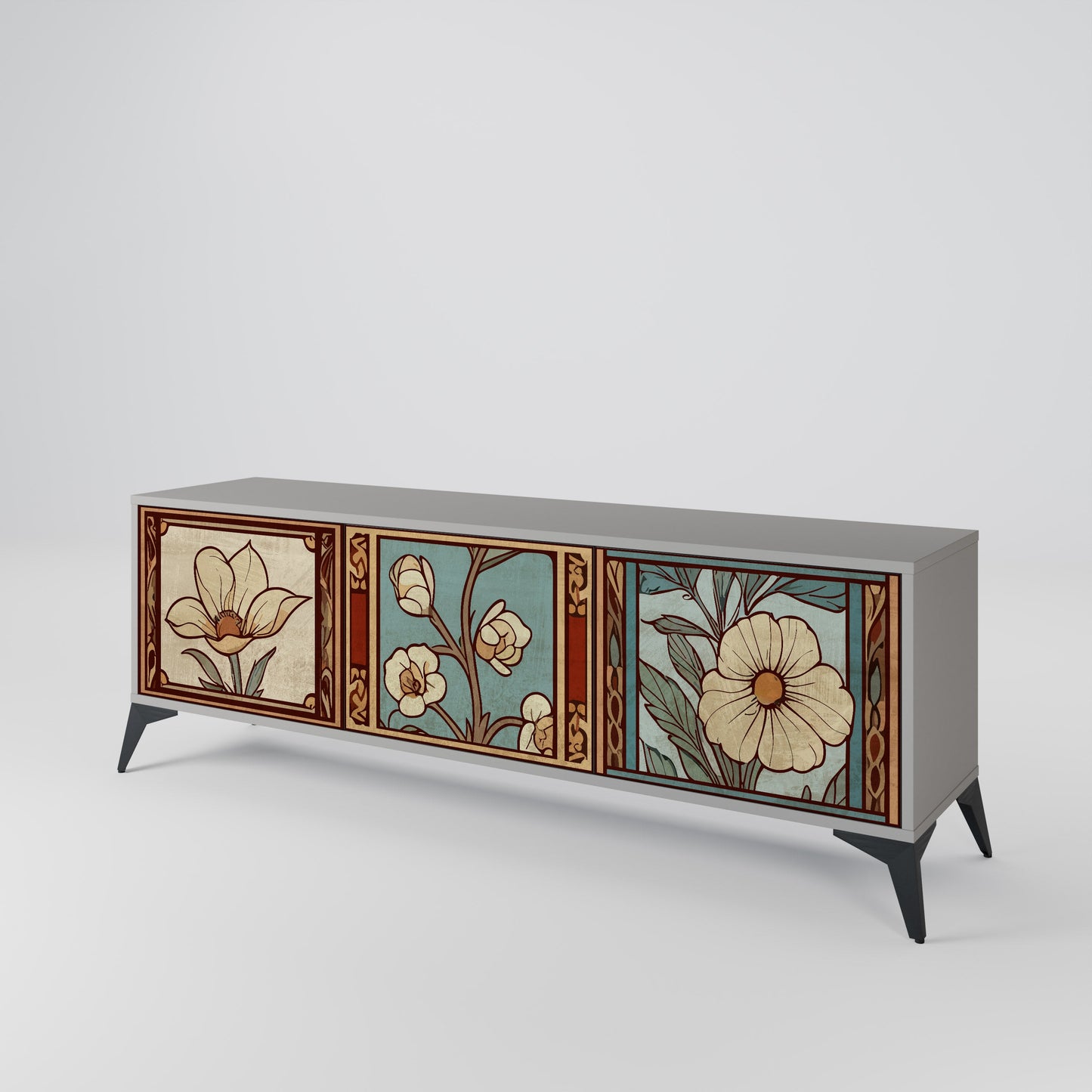 TIMELESS FLORA 3-Door TV Stand in Grey Finish