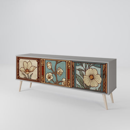 TIMELESS FLORA 3-Door TV Stand in Grey Finish